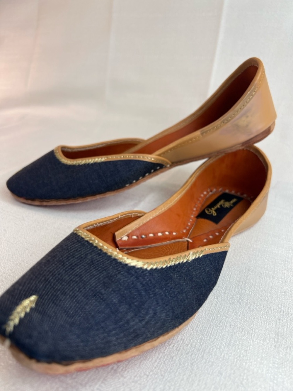 Grayson Monae, boho denim flats handcrafted, all genuine leather - Picture 6 of 8